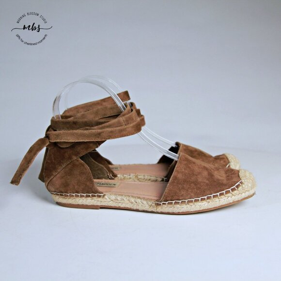 Steve Madden Rosette Suede Leather Ankle Wrap Espadrille Flats Green Tan Women 6 - Picture 1 of 14